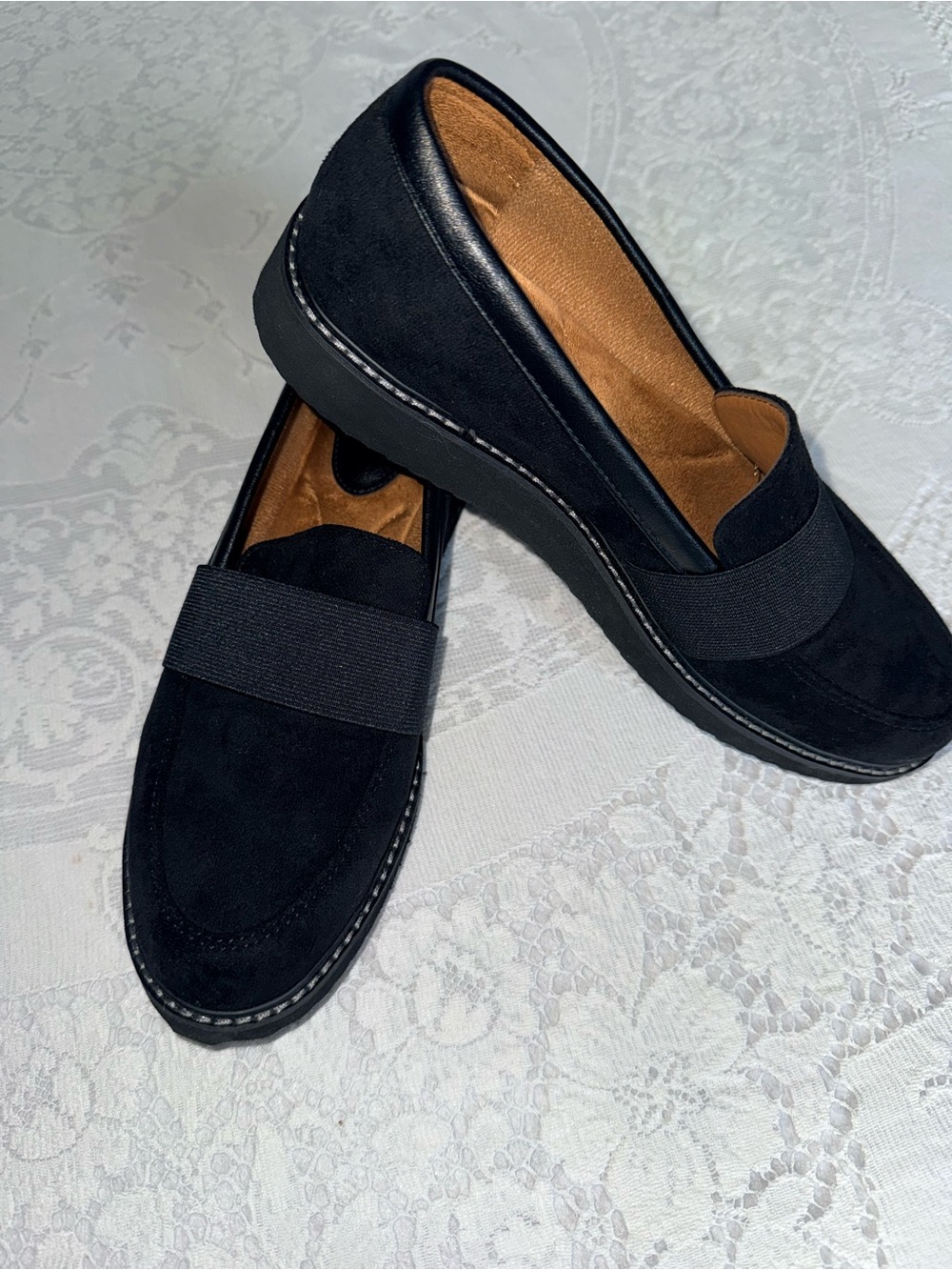 Eurosoft by Sofft Lanette Black Suede Platform Wedge Loafers 8.5M